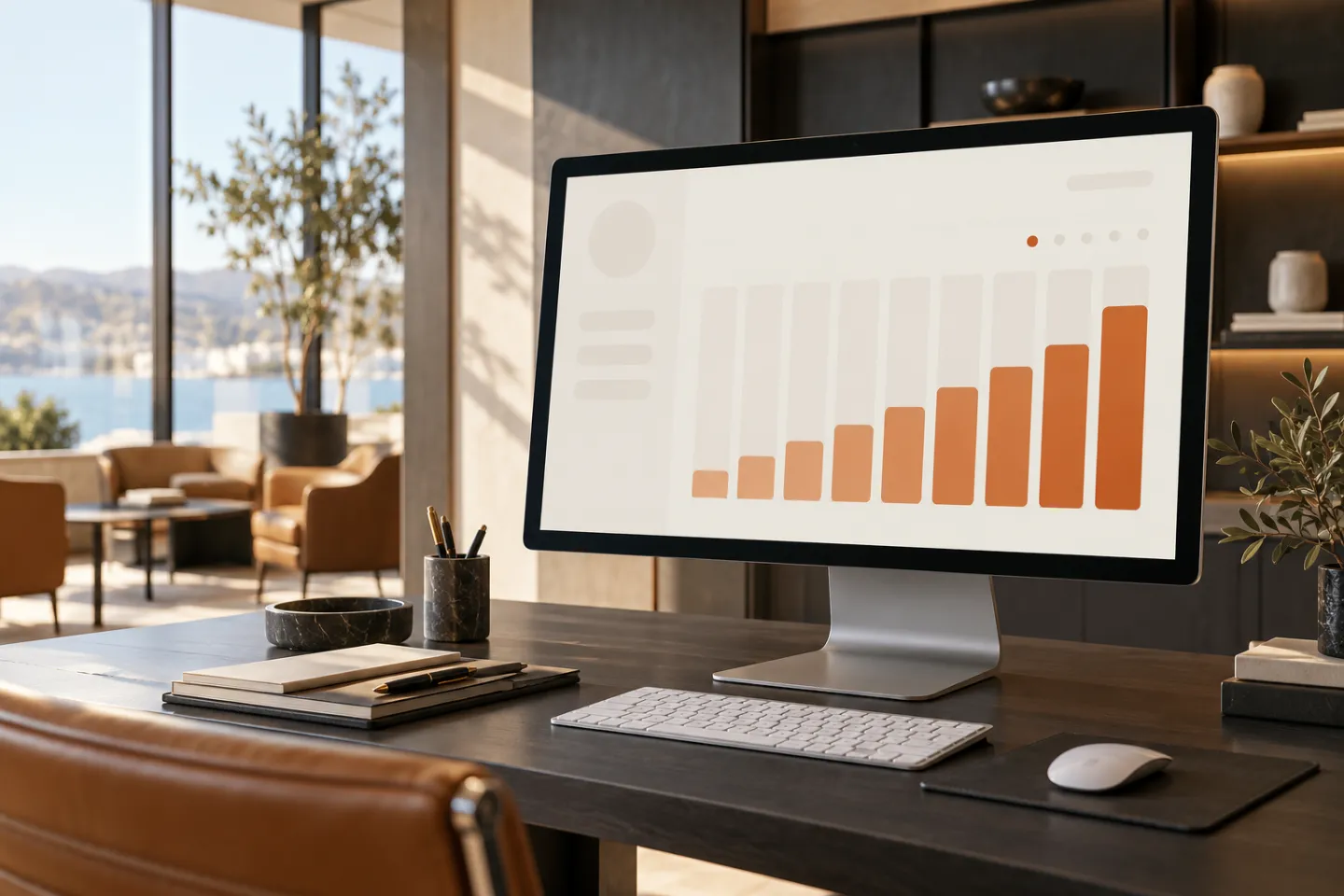 Monitor con columnas visuales para una proyección comercial.